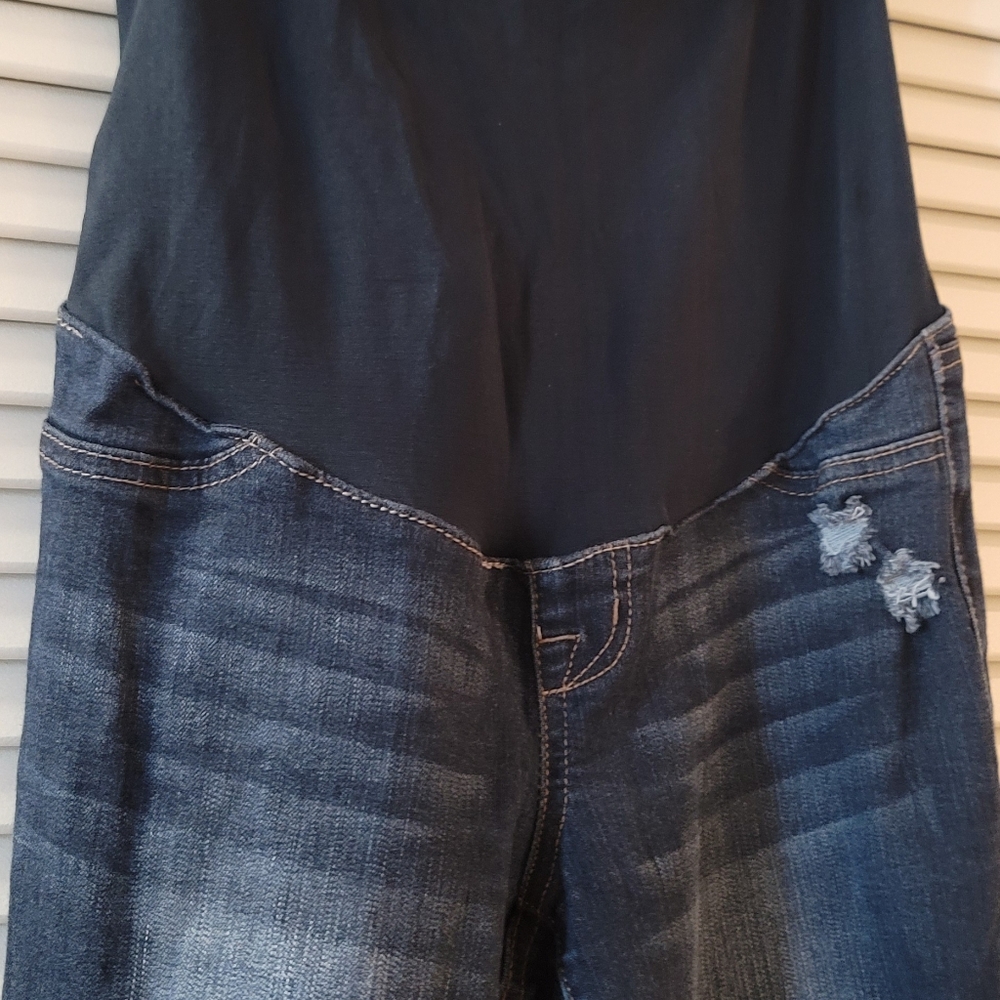 Ava & Alex - Blue Denim Skinny Distressed Ripped Detail Maternity Jeans - Picture 3 of 4